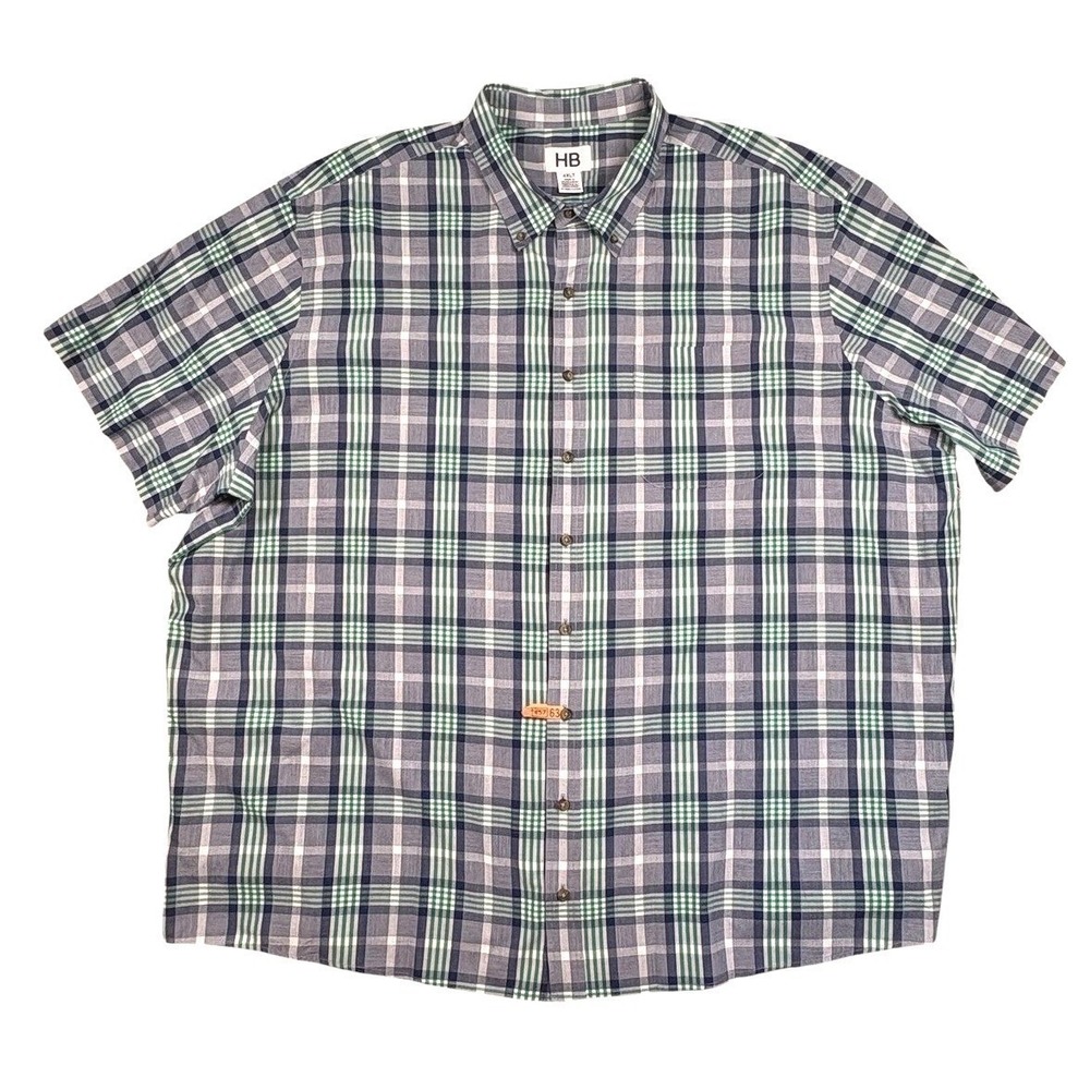 Harbor Bay Button Down Shirt Men 3XLT Plaid Short Sleeve Big & Tall Casual Green